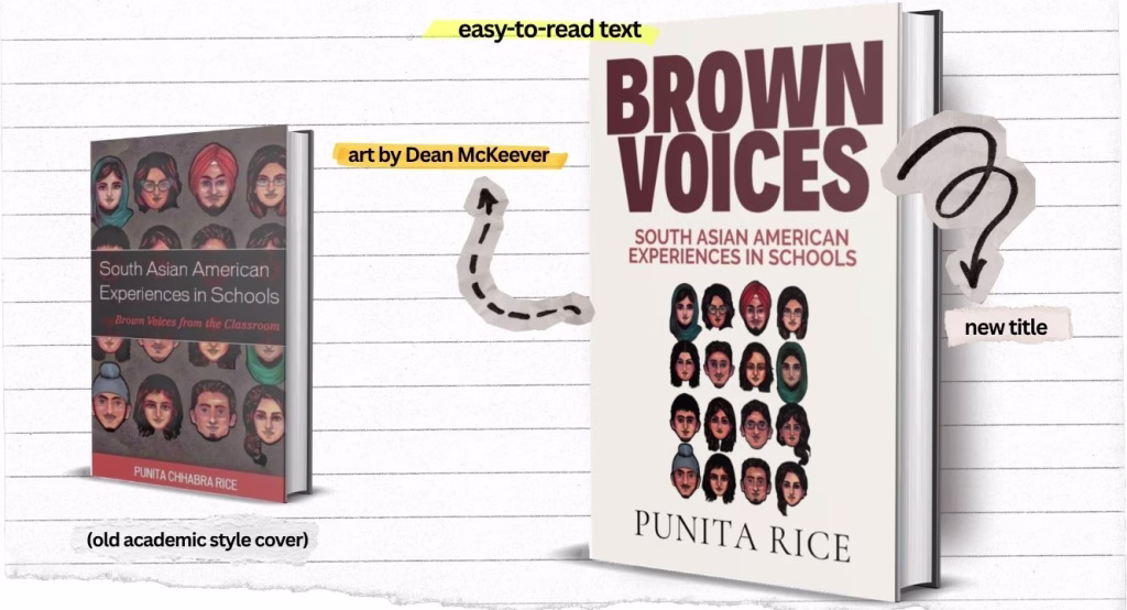 New cover design for Brown Voices: South Asian American Experiences in Schools by Punita Rice